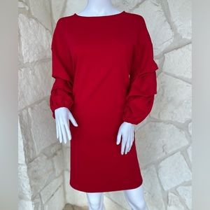 Nina Leonard Red Long Sleeve Dress